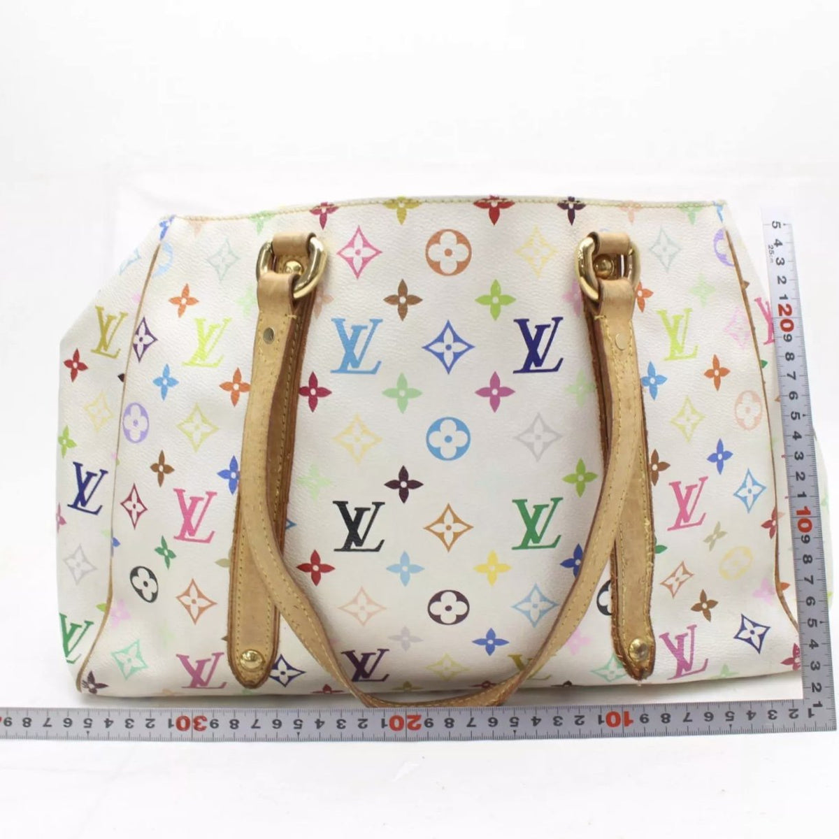 LV Louis Vuitton Speedy 30 White Multicolor Monogram Satchel Handbag  PREOWNED
