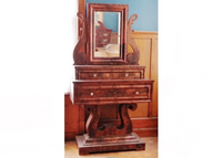 Antique Lyre Mirror Table-Art & Antiques-Just Gorgeous Studio-Brown-JustGorgeousStudio.com