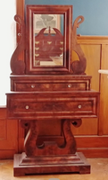 Antique Lyre Mirror Table-Art & Antiques-Just Gorgeous Studio-Brown-JustGorgeousStudio.com
