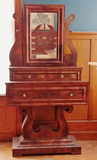 Antique Lyre Mirror Table-Art & Antiques-Just Gorgeous Studio-Brown-JustGorgeousStudio.com