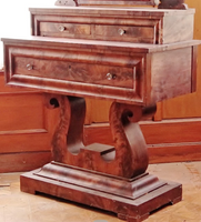 Antique Lyre Mirror Table-Art & Antiques-Just Gorgeous Studio-Brown-JustGorgeousStudio.com