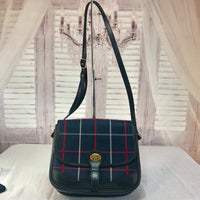 Burberry Navy Check Flap Bag-Bags-Burberry-Navy/Red/White/Black/Gold-JustGorgeousStudio.com