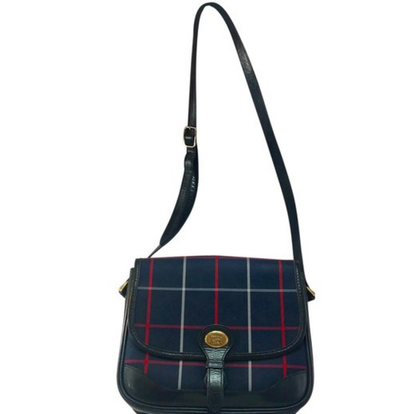 Burberry Navy Check Flap Bag-Bags-Burberry-Navy/Red/White/Black/Gold-JustGorgeousStudio.com