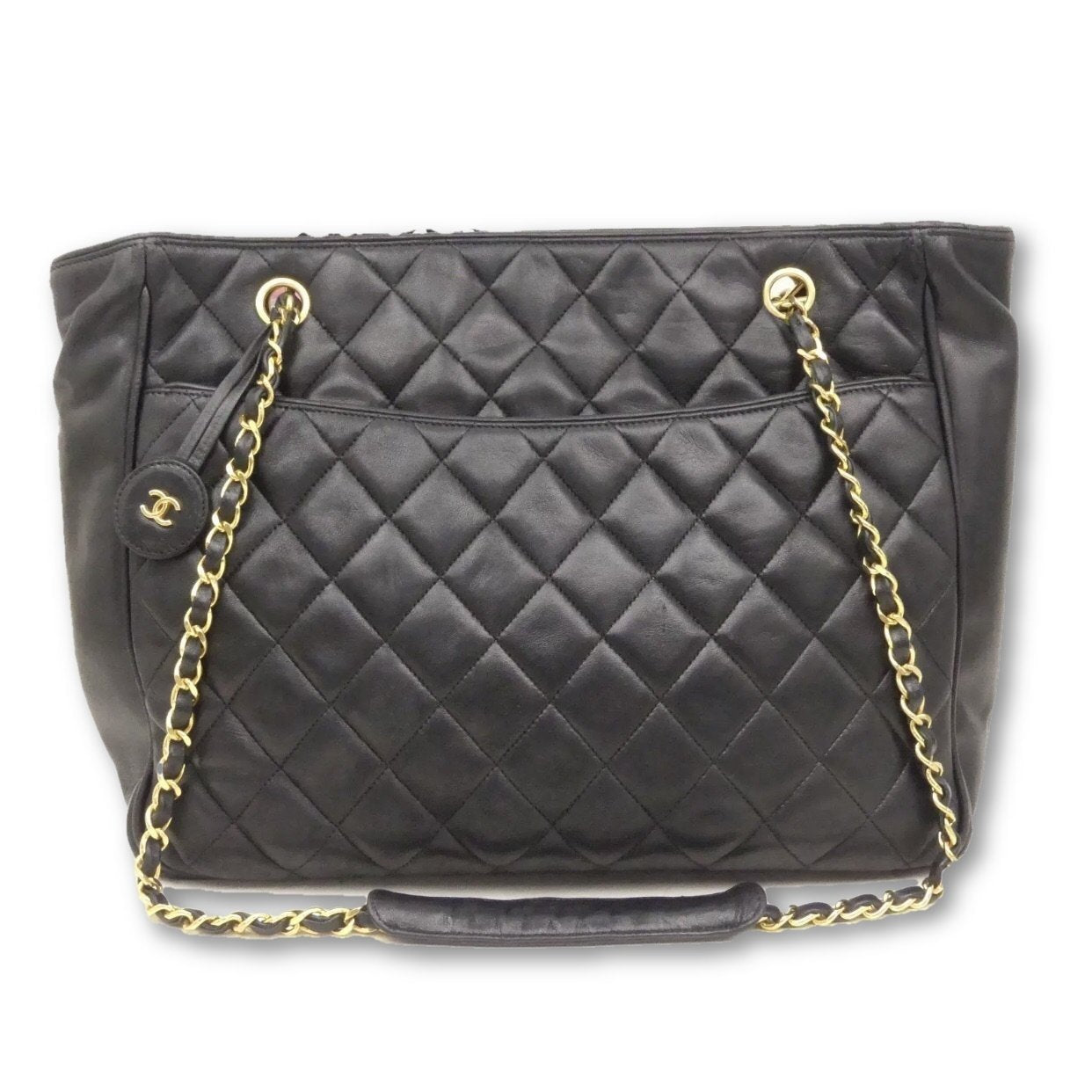 Chanel Black CC Logo Quilted Shopping Tote Black