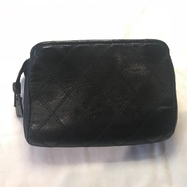 Chanel Black Quilted Pouch Pochette Zippy Cosmetic Bag