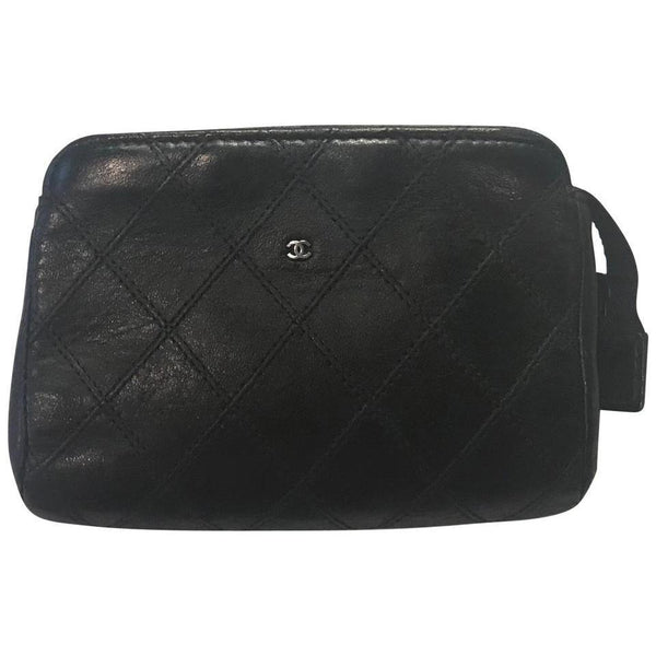 Chanel Black Quilted Pouch Pochette Zippy Cosmetic Bag – Just