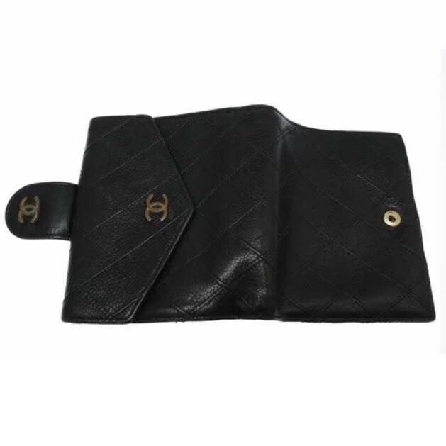 Authentic CHANEL Vintage Diamond Stitch CC Long Bifold Wallet Clutch Black  💖