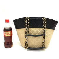 Chanel Canvas and Navy Leather Bucket Tote-Bags-Chanel-black/beige-JustGorgeousStudio.com