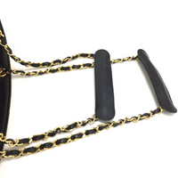 Chanel Canvas and Navy Leather Bucket Tote-Bags-Chanel-black/beige-JustGorgeousStudio.com