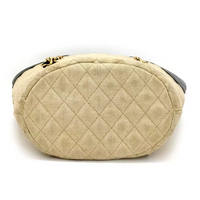 Chanel Canvas and Navy Leather Bucket Tote-Bags-Chanel-black/beige-JustGorgeousStudio.com