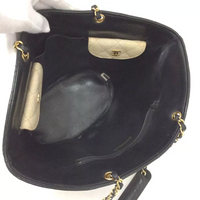 Chanel Canvas and Navy Leather Bucket Tote-Bags-Chanel-black/beige-JustGorgeousStudio.com
