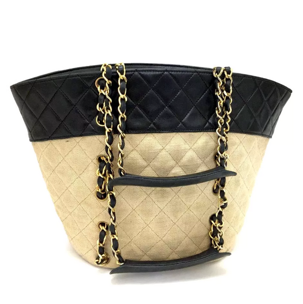 Chanel Canvas and Navy Leather Bucket Tote
