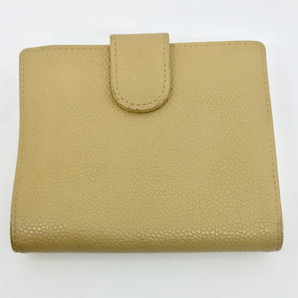 100% Guaranteed authenticity - Chanel Beige Caviar Leather Quilted CC Logo Compact French Purse Walle