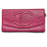Chanel Double Flap Timeless Caviar Clutch Wallet-Wallets & Clutches-Chanel-Fuschia/pink-JustGorgeousStudio.com