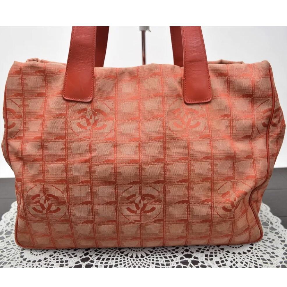 Chanel Canvas Leather Ligne Travel Tote Handbag Pink Gold