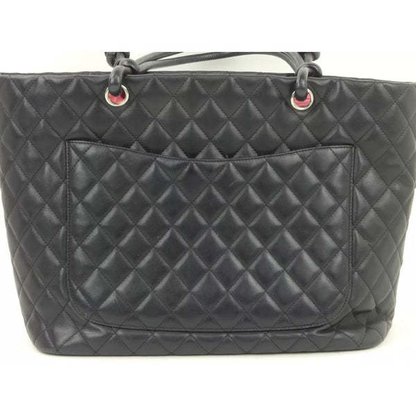 CHANEL Calfskin Quilted Small Cambon Tote White Black 61841