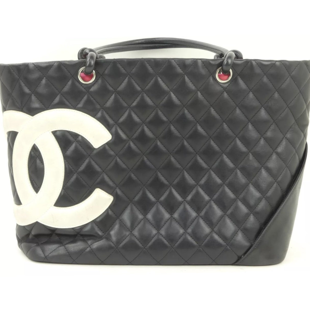 CHANEL Calf Leather Cambon Ligne Black Quilted Tote Bag Handbag #2472  Rise-on