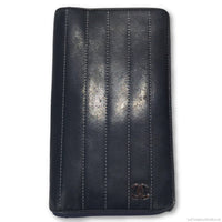 Chanel Leather Mademoiselle Ligne Bifold Wallet-Wallets & Clutches-Chanel-Black Silver-JustGorgeousStudio.com