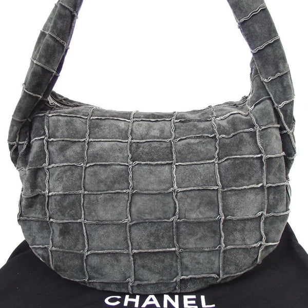 Chanel Quilted Patchwork Suede Shoulder Bag-Bags-Chanel-Grey-JustGorgeousStudio.com