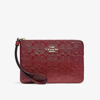 Coach Corner Zip Wristlet In Signature Leather-Wallets & Clutches-Coach-Red/Gold-JustGorgeousStudio.com