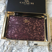 Coach Heart Glitter Corner Zip Wristlet-Wallets & Clutches-Coach-Red/Gold-JustGorgeousStudio.com