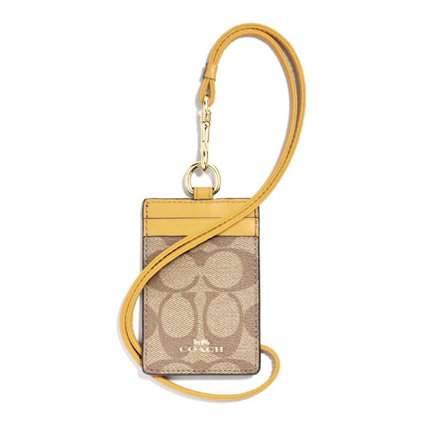 Coach Logo ID Card Holder Lanyard Necklace-Wallets & Clutches-Coach-Yellow/Tan/Brown-JustGorgeousStudio.com