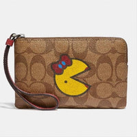 Coach Ms. Pac Man Wristlet-Wallets & Clutches-Coach-Yellow/Tan/Brown/Red-JustGorgeousStudio.com