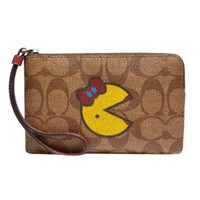 Coach Ms. Pac Man Wristlet-Wallets & Clutches-Coach-Yellow/Tan/Brown/Red-JustGorgeousStudio.com