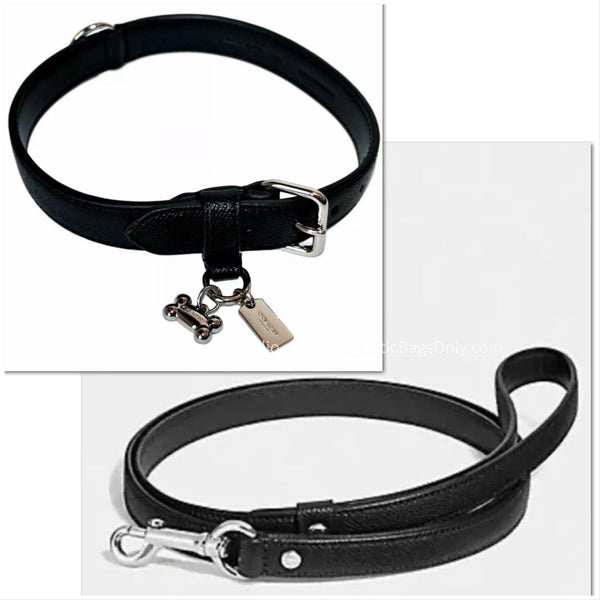 Coach Pet Leash and Collar Set-Gifts-Coach-Black/Silver-SMALL COLLAR+LEASH-JustGorgeousStudio.com