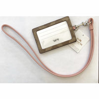 Coach Pink ID Card Holder Wallet with Lanyard Strap-Wallets & Clutches-Coach-Pink/Tan/Brown-JustGorgeousStudio.com