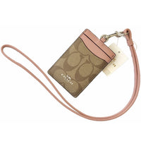 Coach Pink ID Card Holder Wallet with Lanyard Strap-Wallets & Clutches-Coach-Pink/Tan/Brown-JustGorgeousStudio.com