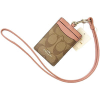 Coach Pink ID Card Holder Wallet with Lanyard Strap-Wallets & Clutches-Coach-Pink/Tan/Brown-JustGorgeousStudio.com