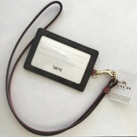 Coach Red ID Card Holder Wallet with Lanyard Strap-Wallets & Clutches-Coach-Red/Brown/Tan/Gold-JustGorgeousStudio.com