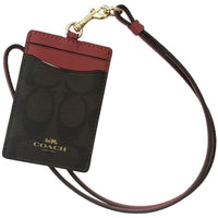 Coach Red ID Card Holder Wallet with Lanyard Strap-Wallets & Clutches-Coach-Red/Brown/Tan/Gold-JustGorgeousStudio.com