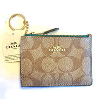 Coach Zippy Pouch Wallet Keychain-Wallets & Clutches-Coach-Turquoise/Tan/Beige/CC-JustGorgeousStudio.com