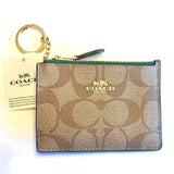 Coach Zippy Pouch Wallet Keychain-Wallets & Clutches-Coach-Turquoise/Tan/Beige/CC-JustGorgeousStudio.com