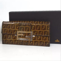 Fendi Zucca Logo Clutch Wallet + Box-Wallets & Clutches-Fendi-Beige/Tan-JustGorgeousStudio.com