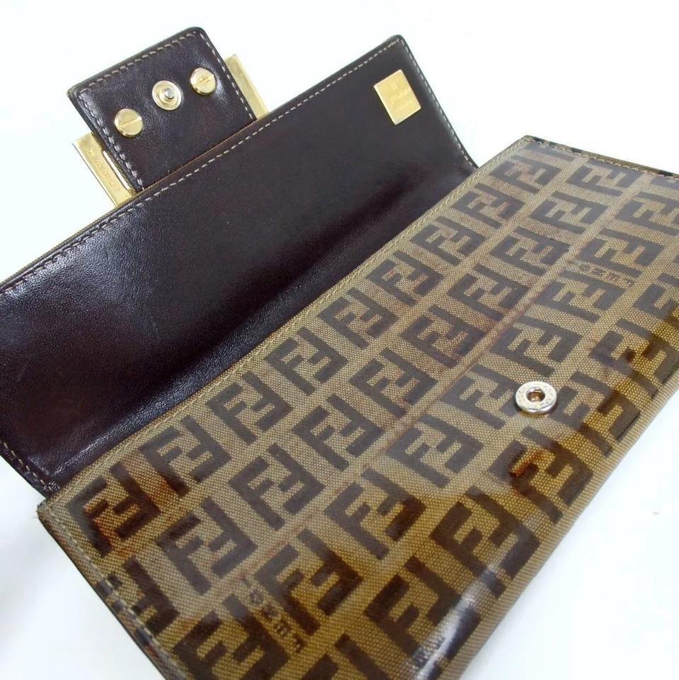 Authentic Fendi Zucca Canvas Brown Leather Wallet
