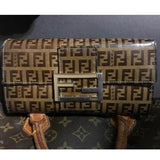 Fendi Zucca Logo Clutch Wallet + Box-Wallets & Clutches-Fendi-Beige/Tan-JustGorgeousStudio.com