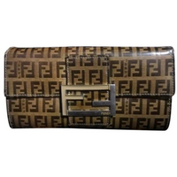 Fendi Zucca Logo Clutch Wallet + Box-Wallets & Clutches-Fendi-Beige/Tan-JustGorgeousStudio.com