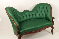 Green Victorian Settee with Casters-Art & Antiques-Just Gorgeous Studio-Green/Brown-JustGorgeousStudio.com