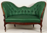 Green Victorian Settee with Casters-Art & Antiques-Just Gorgeous Studio-Green/Brown-JustGorgeousStudio.com