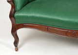 Green Victorian Settee with Casters-Art & Antiques-Just Gorgeous Studio-Green/Brown-JustGorgeousStudio.com