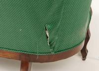 Green Victorian Settee with Casters-Art & Antiques-Just Gorgeous Studio-Green/Brown-JustGorgeousStudio.com