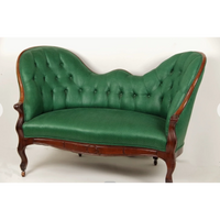 Green Victorian Settee with Casters-Art & Antiques-Just Gorgeous Studio-Green/Brown-JustGorgeousStudio.com