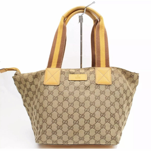 Gucci Monogram GG Tote with Web Handles-Bags-Gucci-Brown-JustGorgeousStudio.com