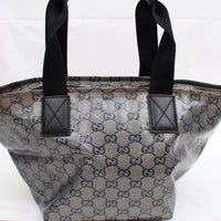 Gucci Monogram GG Tote with Web Handles-Bags-Gucci-Navy/Silver-JustGorgeousStudio.com