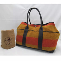 Hermes Garden Party Striped Tote-Bags-Hermes-Black/Orange-JustGorgeousStudio.com