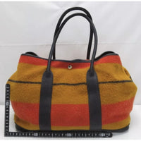 Hermes Garden Party Striped Tote-Bags-Hermes-Black/Orange-JustGorgeousStudio.com