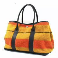 Hermes Garden Party Striped Tote-Bags-Hermes-Black/Orange-JustGorgeousStudio.com